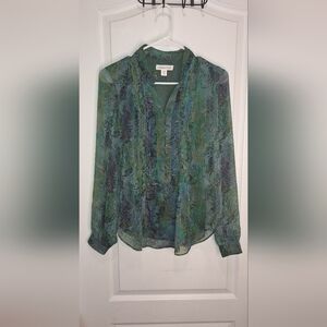 Coldwater Creeek / floral sheer  long-sleeved womens blouse / green/ xs …